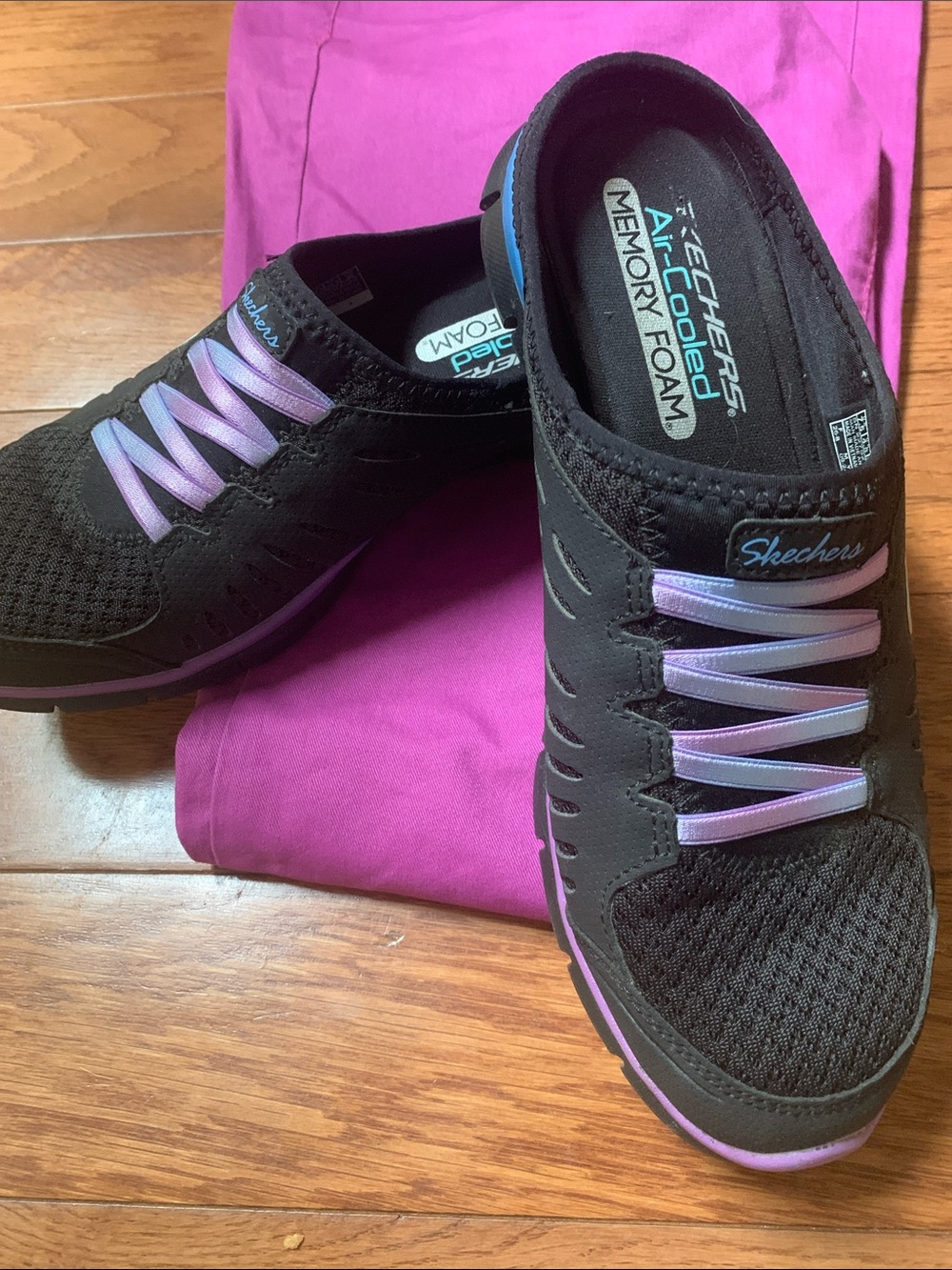 Skechers Black Athletic Slip-On Sneakers with Purple Ombre Laces